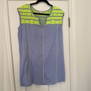J. Crew Blue Blouse with Neon Yellow Embroidery coverup